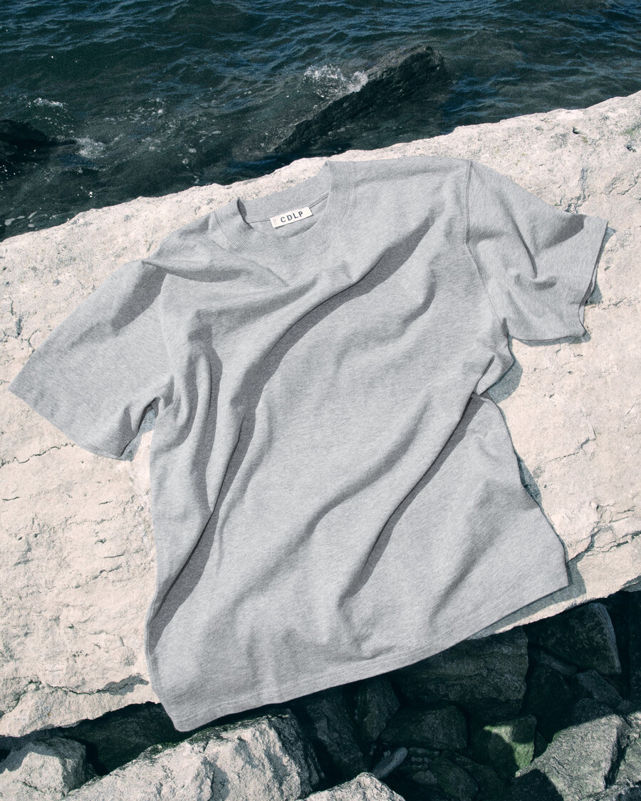 mens cotton relaxed t-shirt in grey melange shop now — cdlp