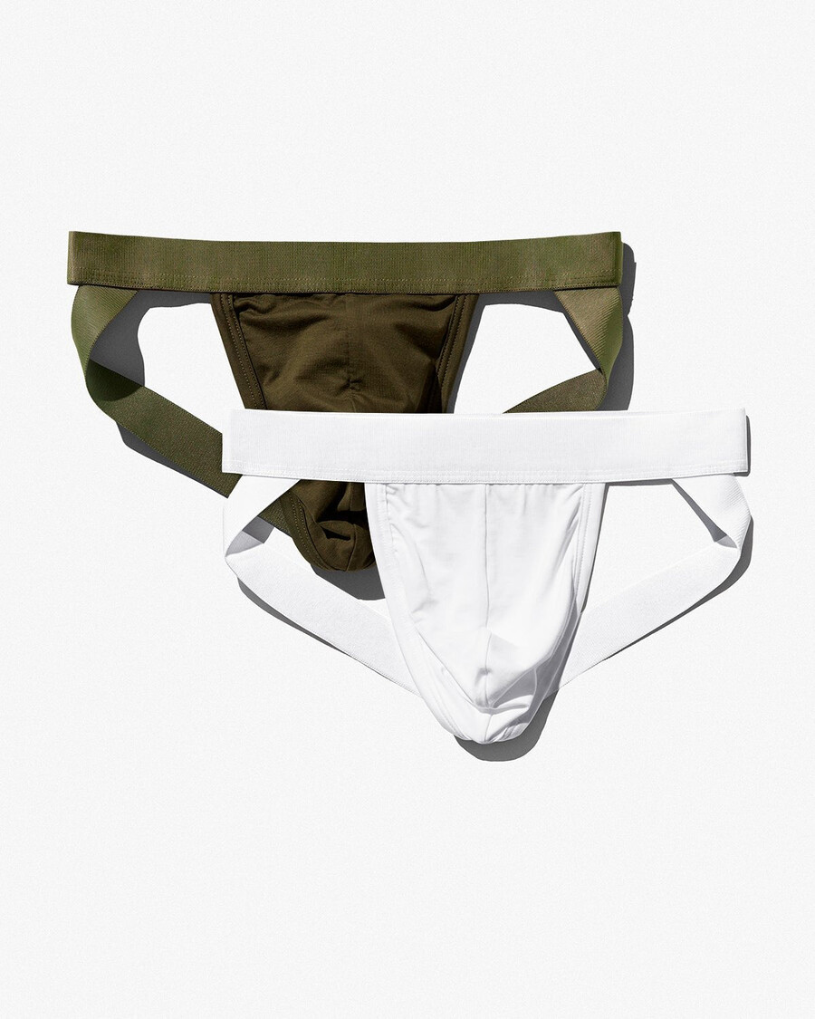 2 x mens jock strap in white olive green shop now — cdlp