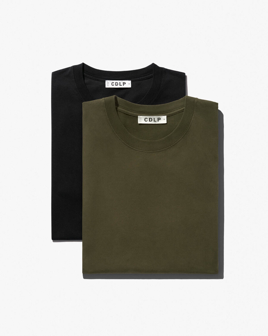 2 x mens midweight t-shirt in black olive green shop—cdlp