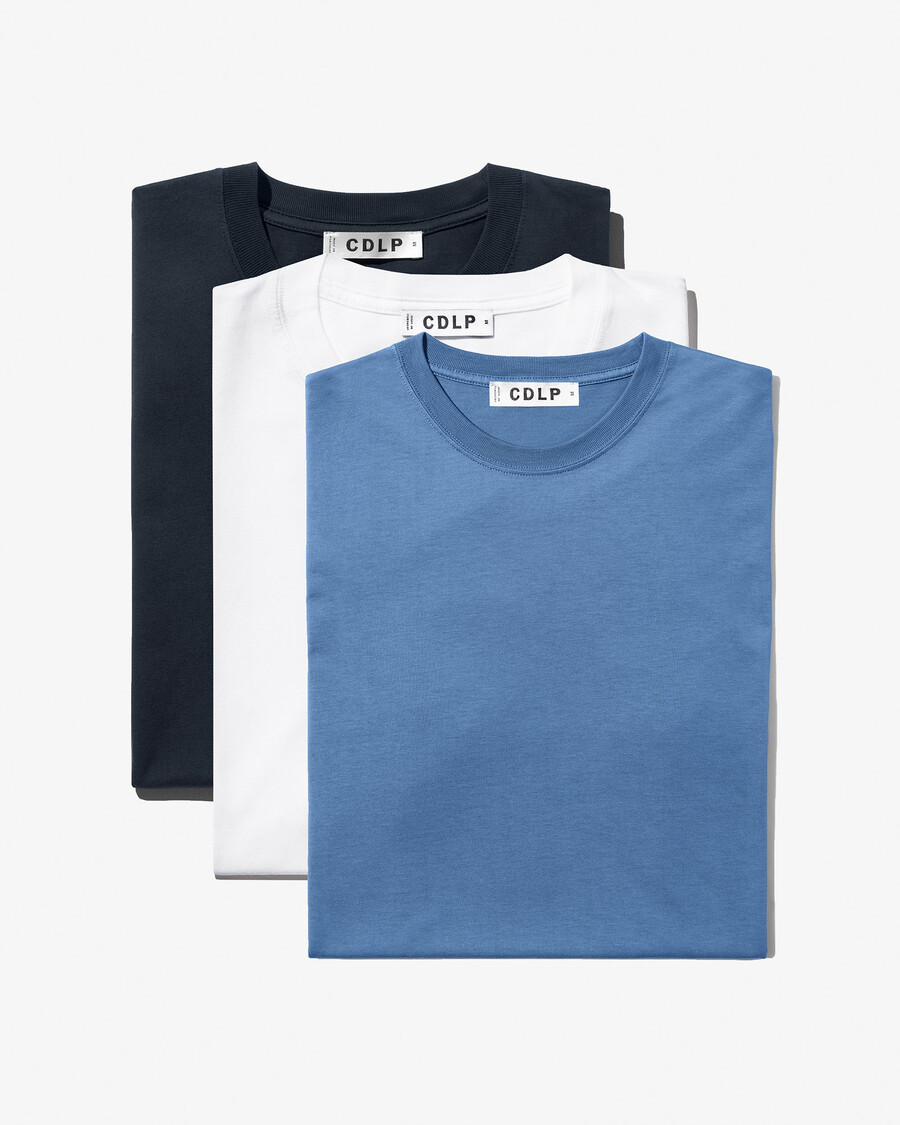 3 x mens midweight t-shirt in dark navy white azure blue shop now — cdlp