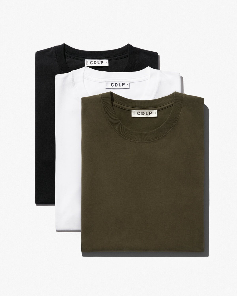 3 × mens midweight t-shirt in black white olive green shop — cdlp