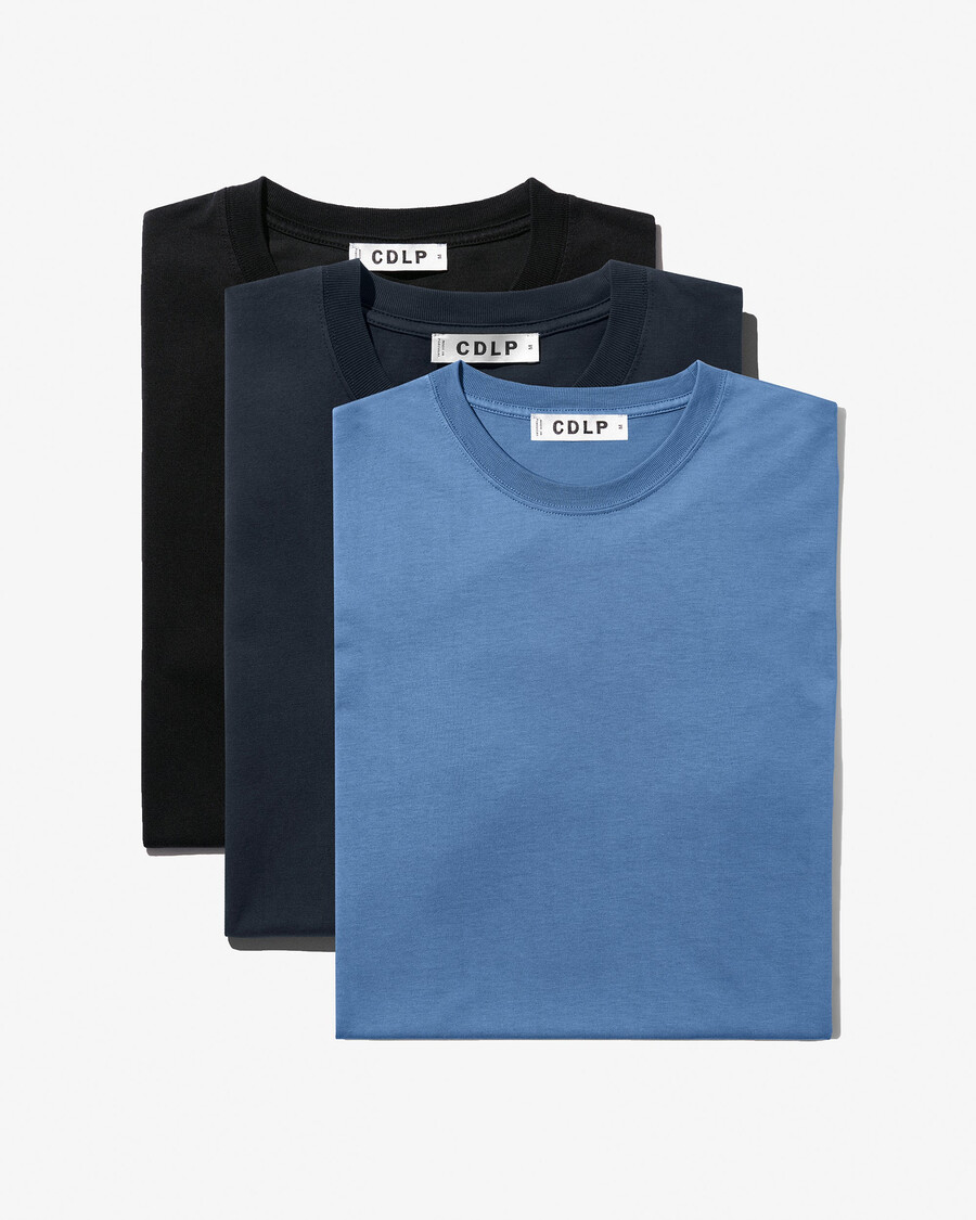 3 x mens midweight t-shirt in dark navy black azure blue shop now — cdlp
