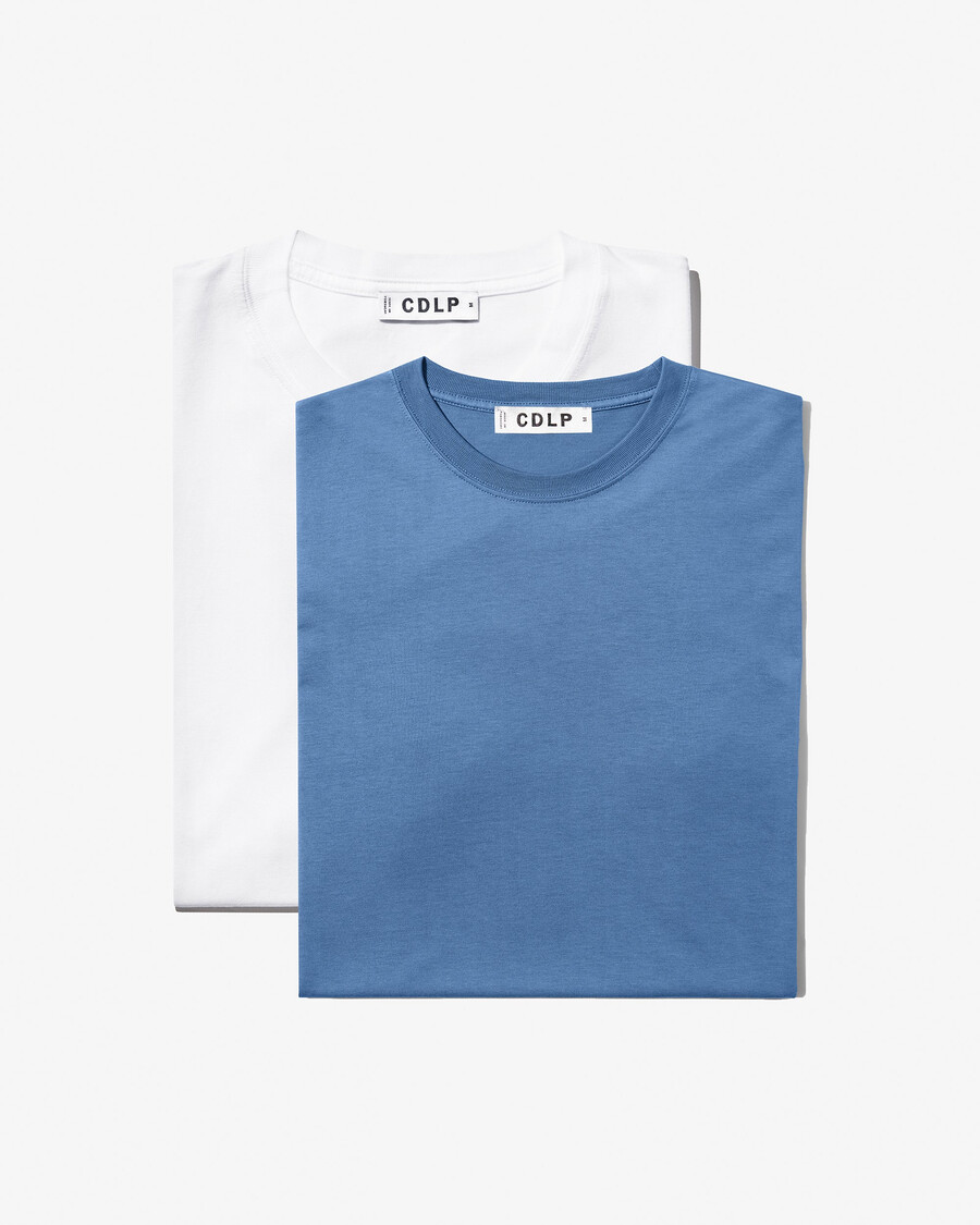 2 x mens midweight t-shirt in white azure blue shop—cdlp