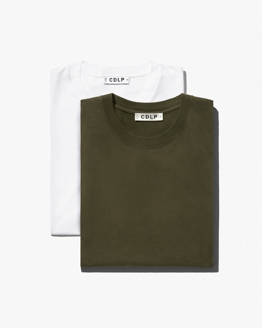 2 x mens midweight t-shirt in white olive green shop—cdlp