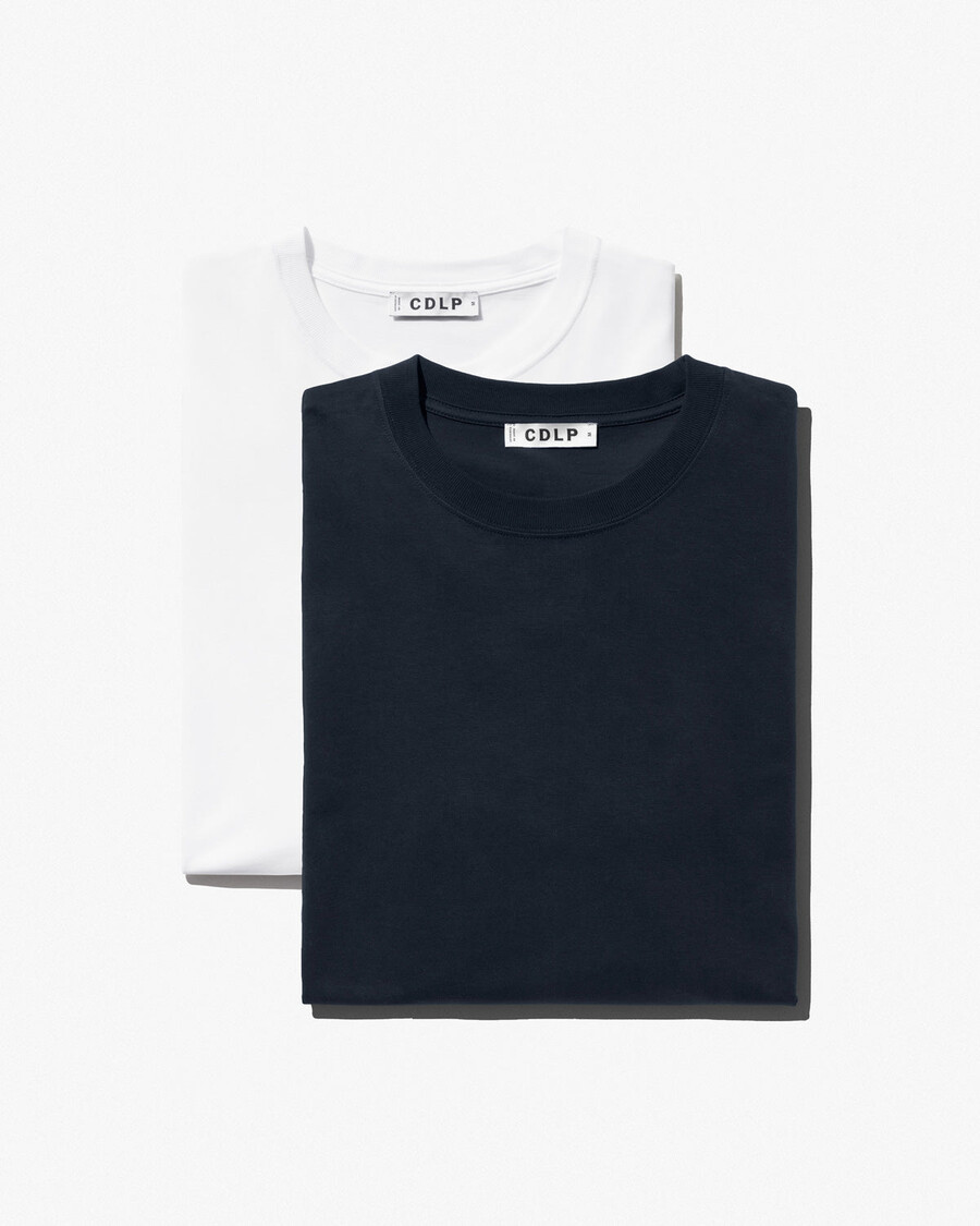 2 x mens midweight long sleeve t-shirt in white dark navy shop—cdlp