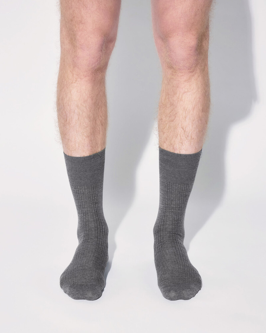mens mid length rib wool socks in grey melange shop now — cdlp