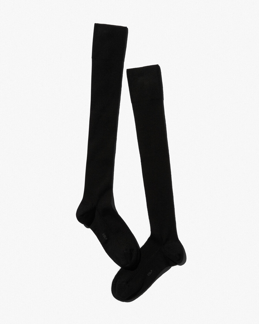 womens over knee wool rib socks in black shop now — cdlp