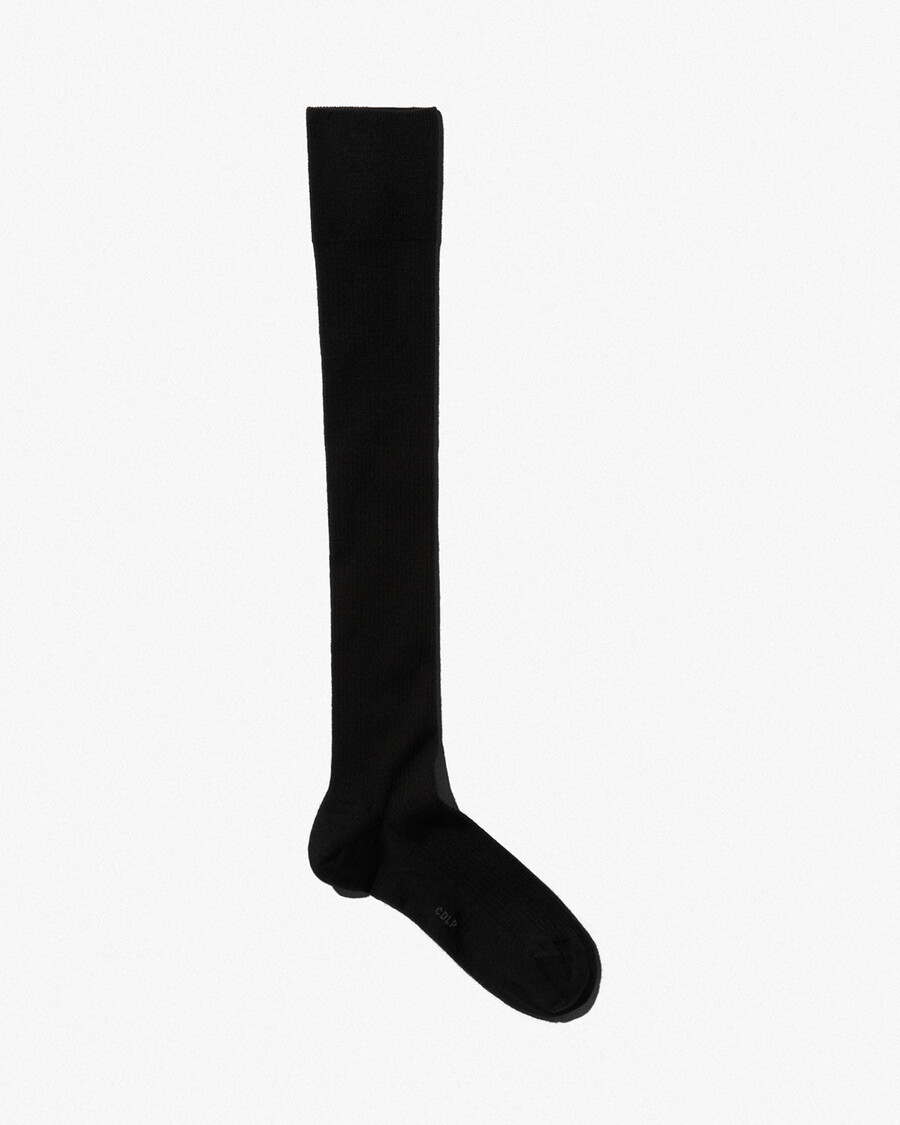womens over knee wool rib socks in black shop now — cdlp