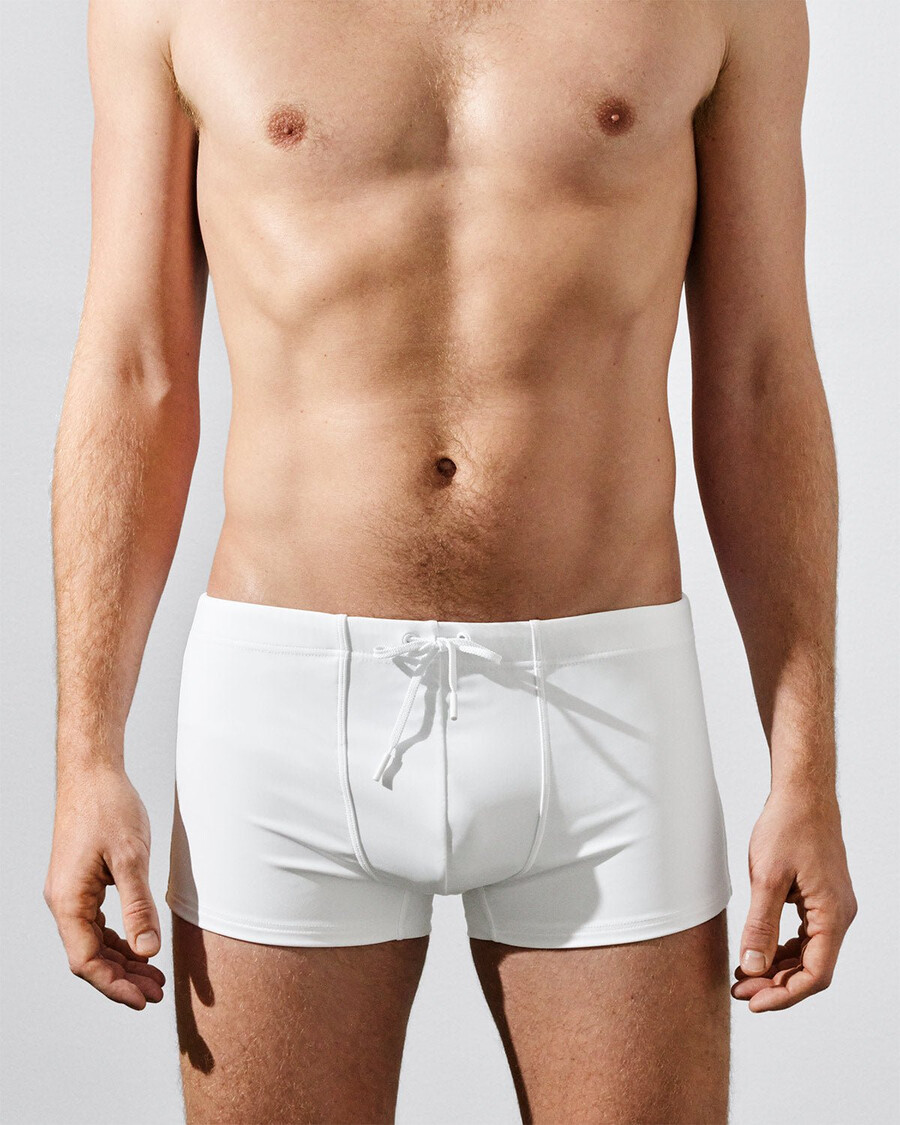 mens swim brief box cut in optic white shop now — cdlp