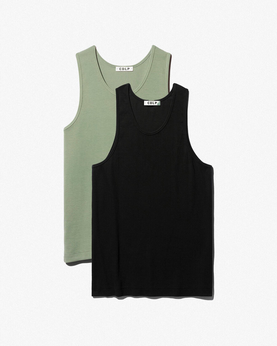 2 × mens rib tank top in black sage shop now — cdlp