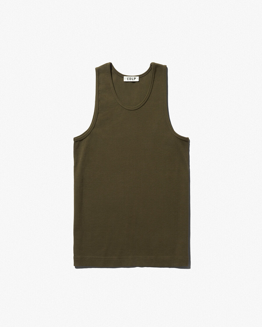 mens rib tank top in olive green shop now — cdlp