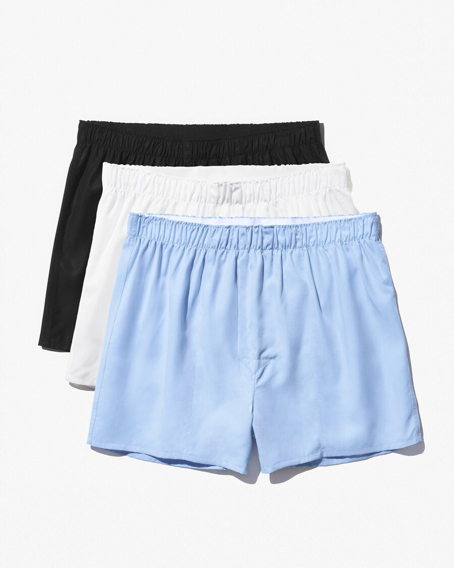 3 x mens woven boxer shorts classic in black white sky blue shop — cdlp