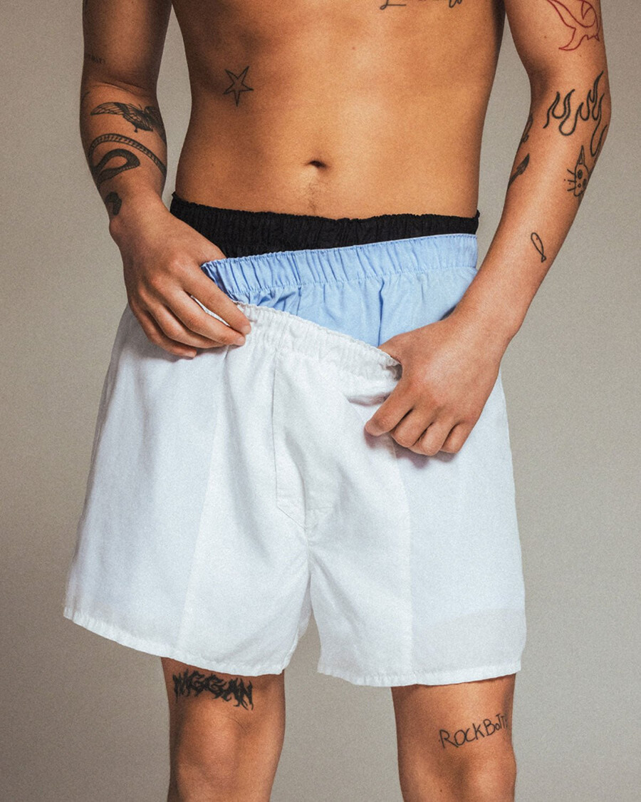 3 x mens woven boxer shorts classic in black white sky blue shop — cdlp
